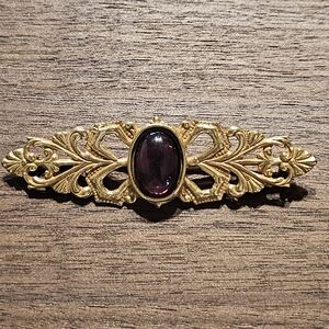 Signed Elegant Gold and Purple Brooch By Miriam Haskell
